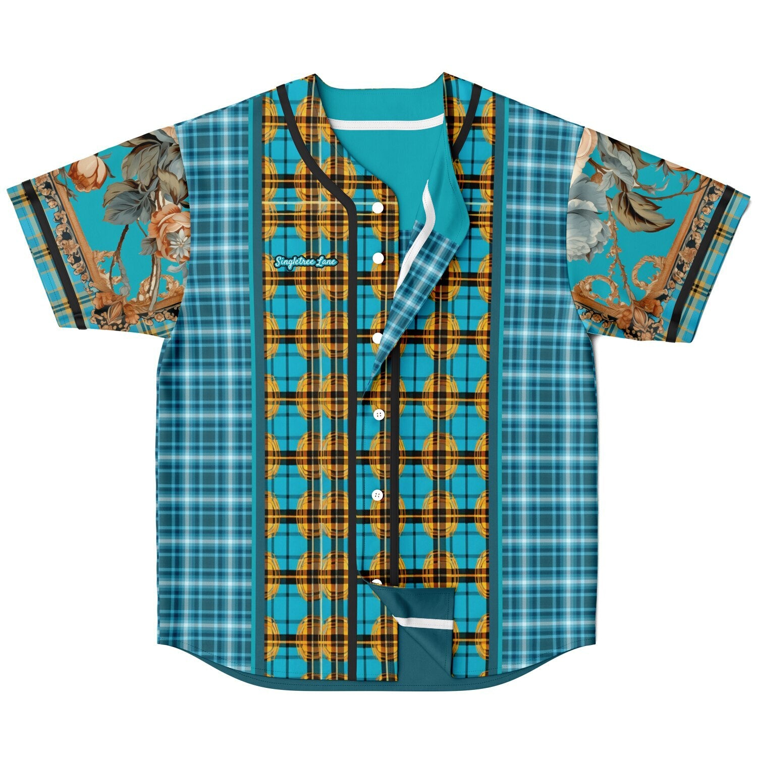 Maldives in the Background Plaid Geo Short Sleeve Eco-Poly Reversible Baseball Jersey