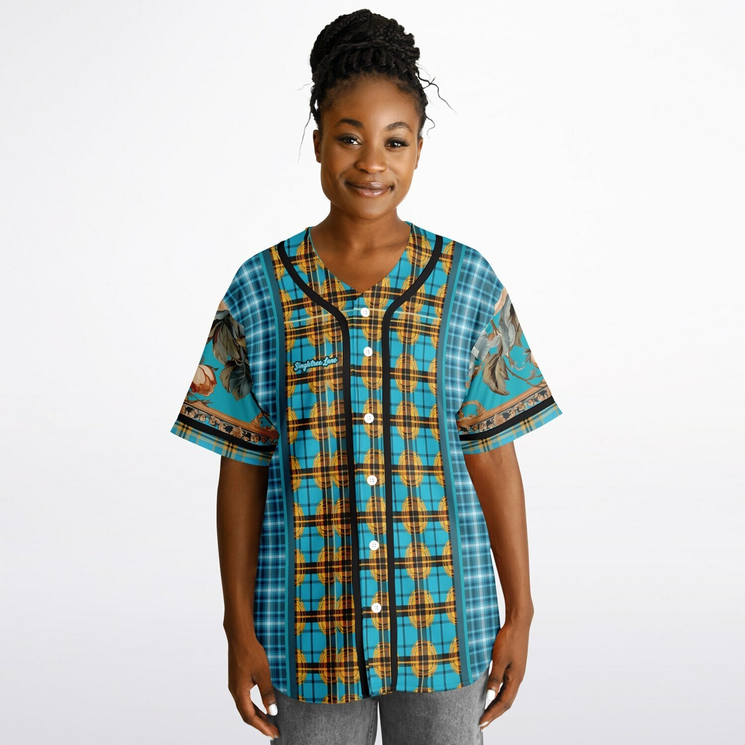 Maldives in the Background Plaid Geo Short Sleeve Eco-Poly Reversible Baseball Jersey