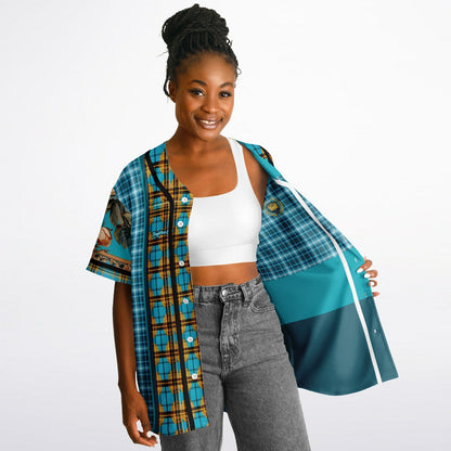 Maldives in the Background Plaid Geo Short Sleeve Eco-Poly Reversible Baseball Jersey