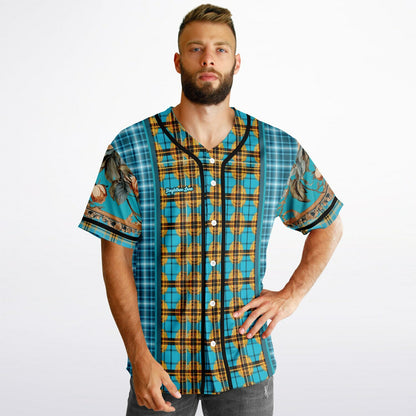 Maldives in the Background Plaid Geo Short Sleeve Eco-Poly Reversible Baseball Jersey