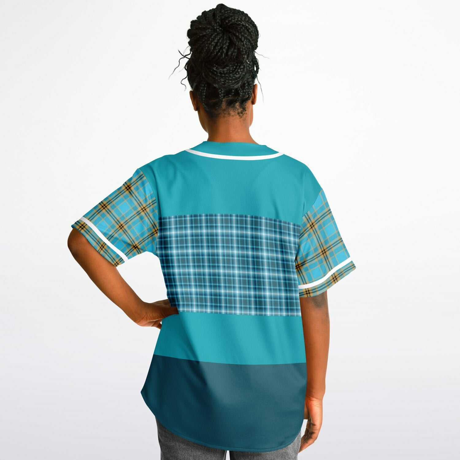 Maldives in the Background Plaid Geo Short Sleeve Eco-Poly Reversible Baseball Jersey