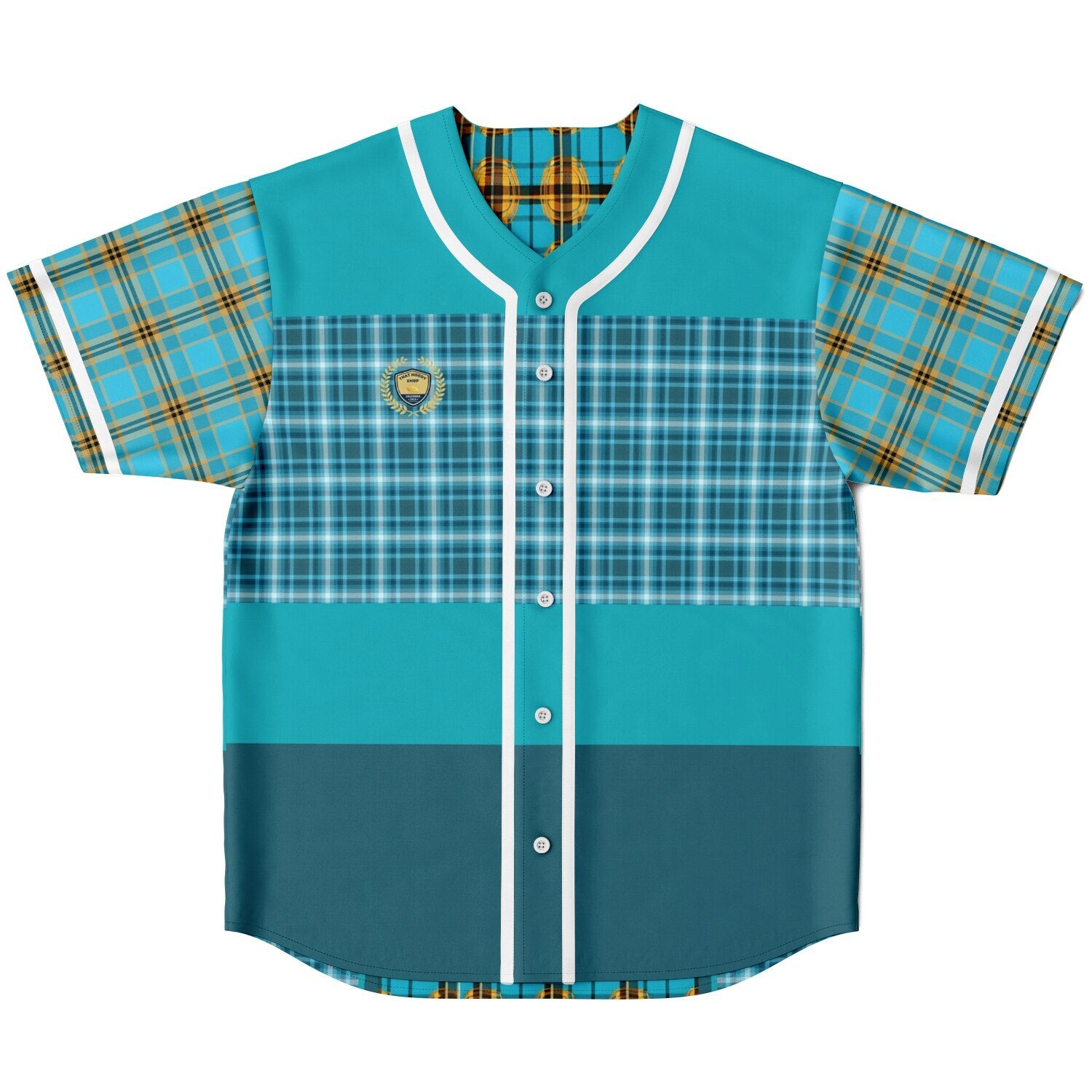 Maldives in the Background Plaid Geo Short Sleeve Eco-Poly Reversible Baseball Jersey