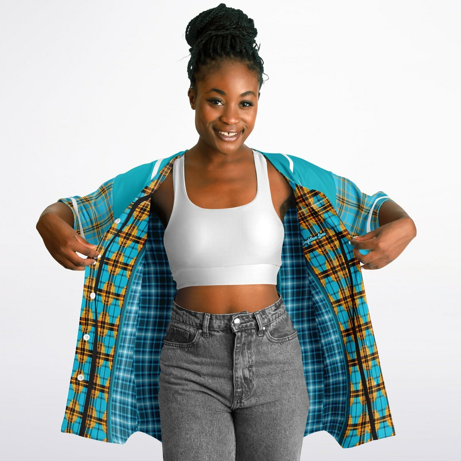 Maldives in the Background Plaid Geo Short Sleeve Eco-Poly Reversible Baseball Jersey