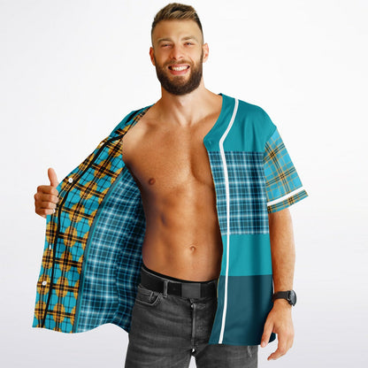 Maldives in the Background Plaid Geo Short Sleeve Eco-Poly Reversible Baseball Jersey