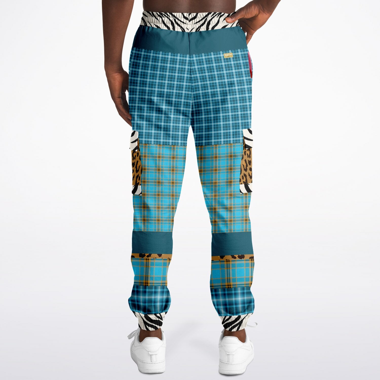Maldives in the Background Blue Plaid Eco-Poly Unisex Cargo Joggers