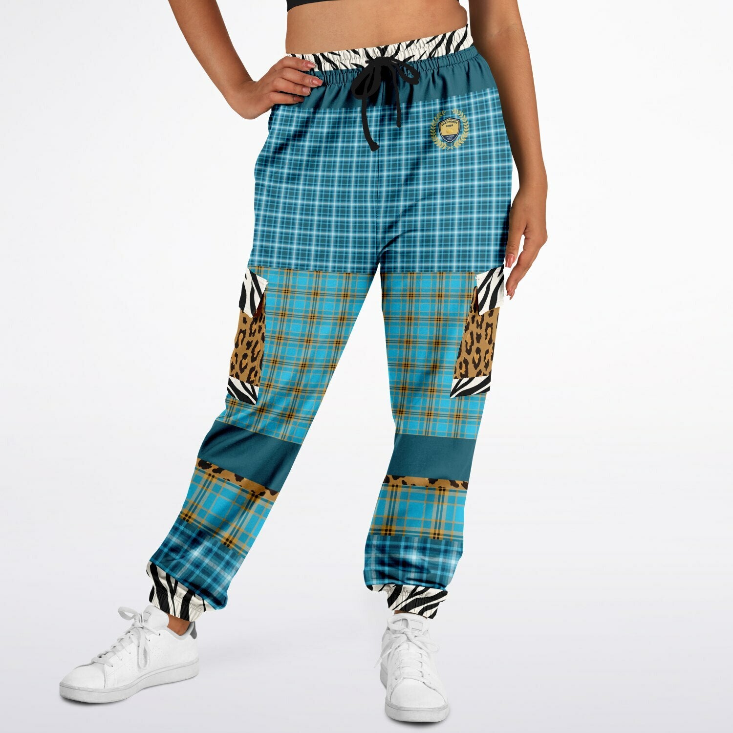 Maldives in the Background Blue Plaid Eco-Poly Unisex Cargo Joggers