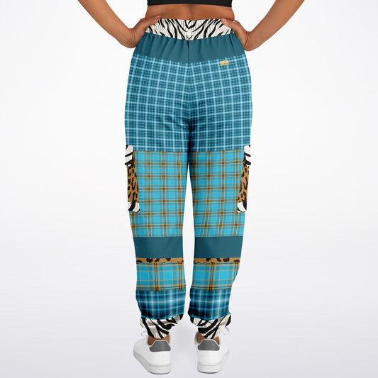 Maldives in the Background Blue Plaid Eco-Poly Unisex Cargo Joggers