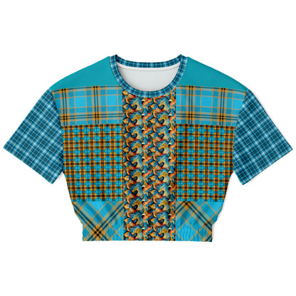 Maldives in the Background Plaid Geometric Eco-Poly Short Sleeve Cropped Pullover