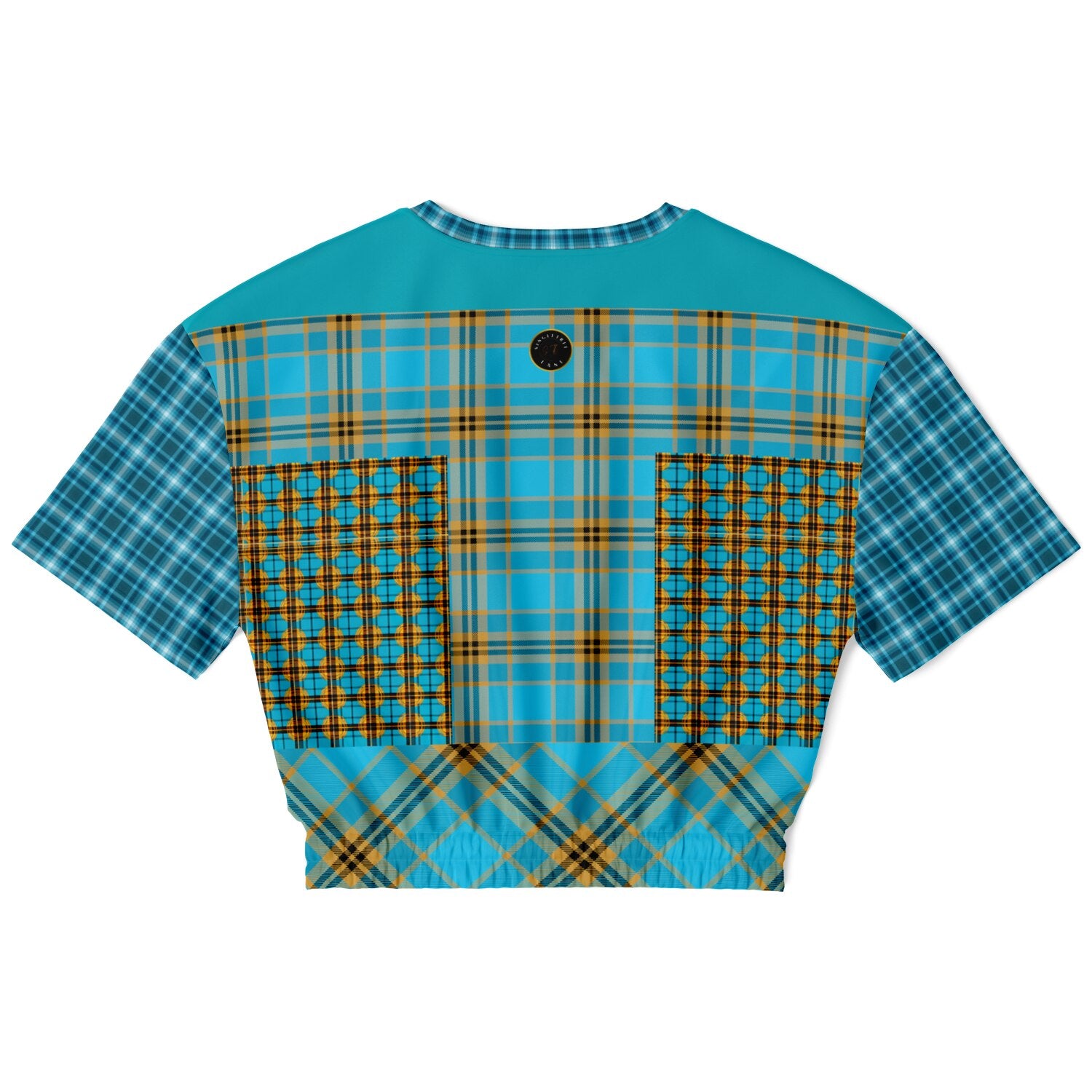 Maldives in the Background Plaid Geometric Eco-Poly Short Sleeve Cropped Pullover