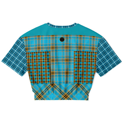 Maldives in the Background Plaid Geometric Eco-Poly Short Sleeve Cropped Pullover
