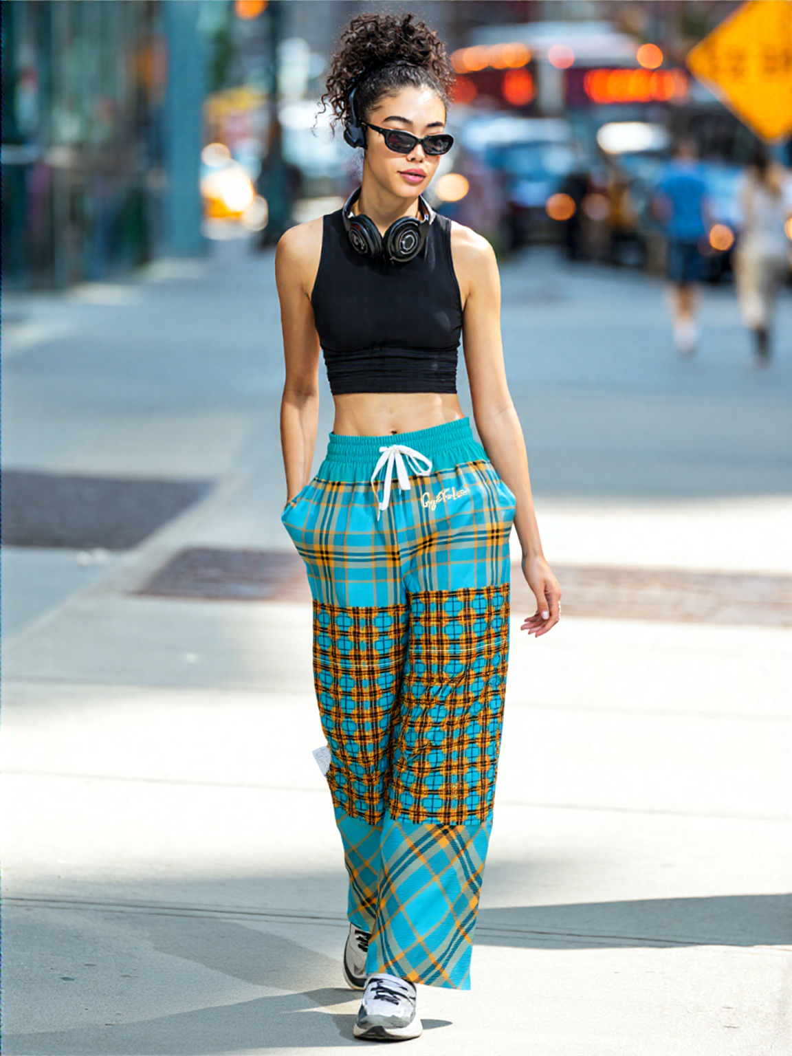 Maldives in the Background Plaid Geo Eco-Poly Wide Leg Pants