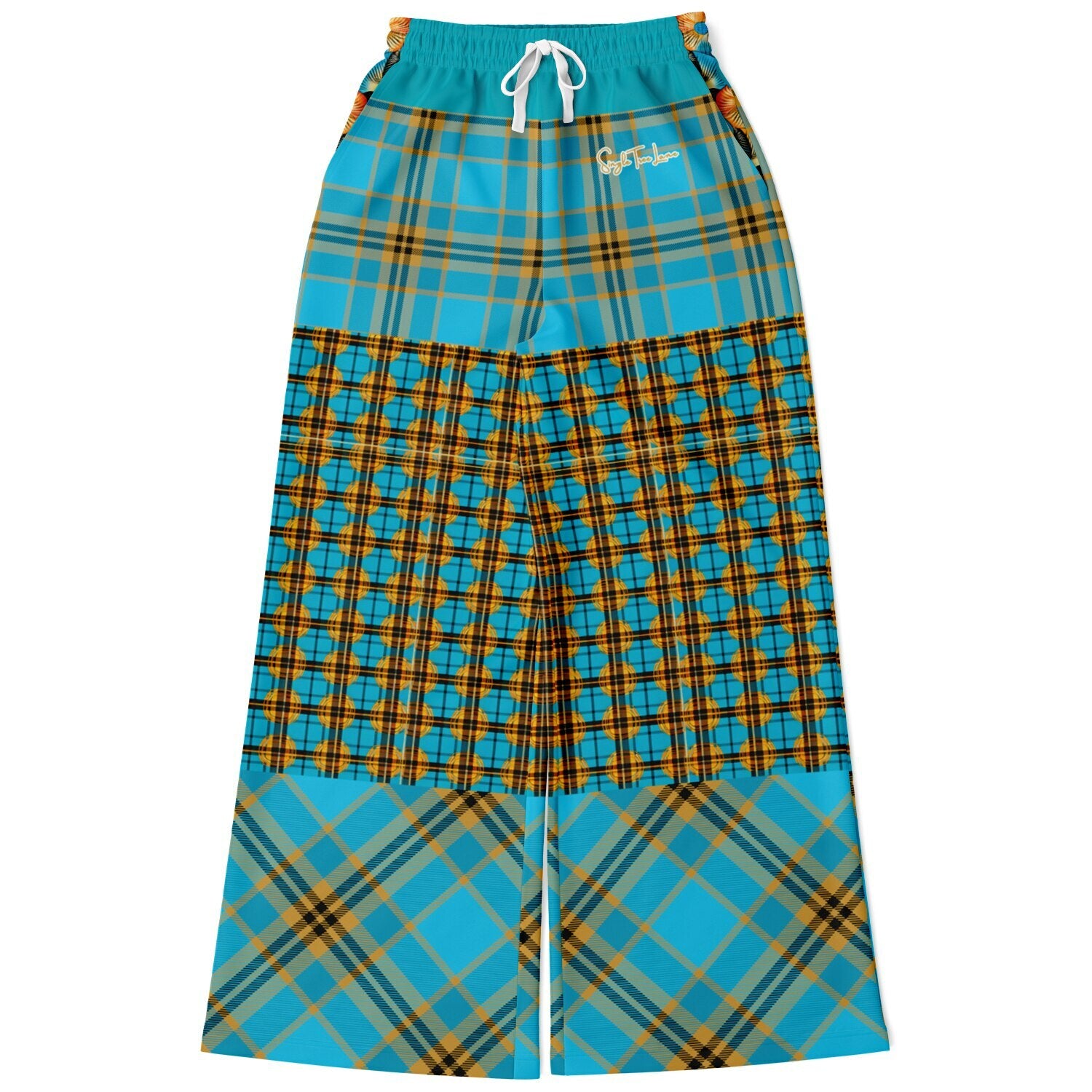 Maldives in the Background Plaid Geo Eco-Poly Wide Leg Pants