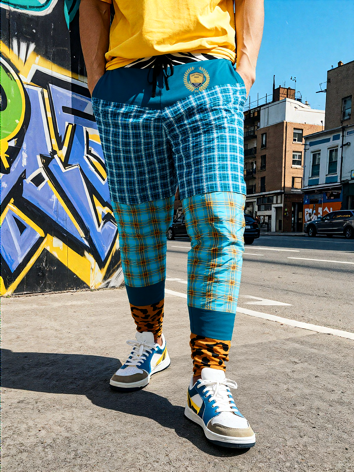 Maldives in the Background Blue Plaid Eco-Poly Joggers