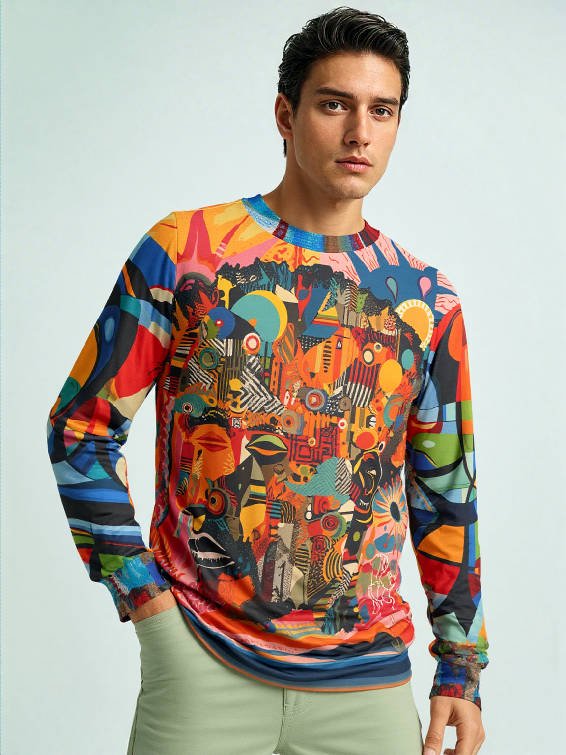 Man of Two Faces Patchwork Print Unisex Sweatshirt (Gold Label)
