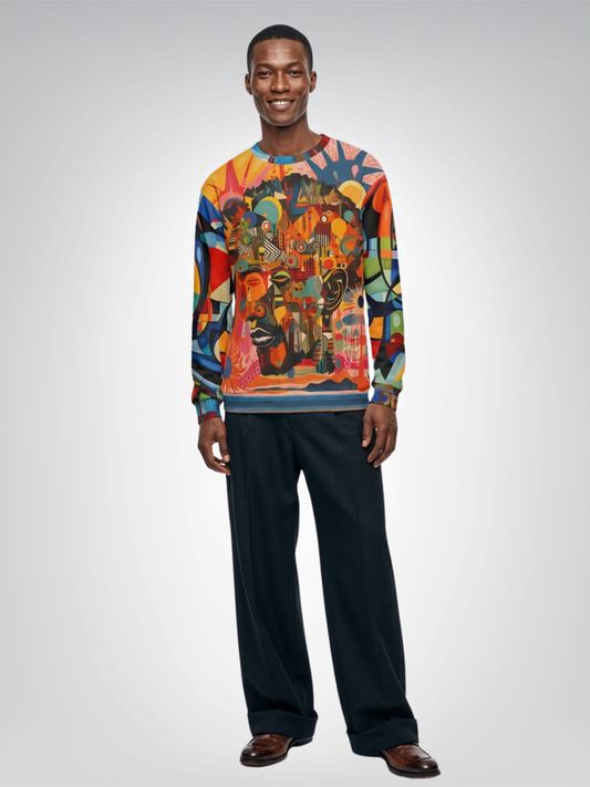 Man of Two Faces Patchwork Print Unisex Sweatshirt (Gold Label)