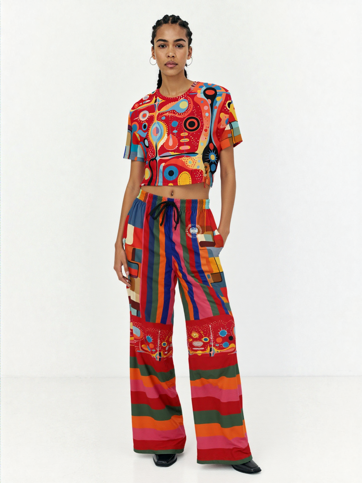Mardi Gras in Brazil Abstract Geo Eco-Poly Wide Leg Pants