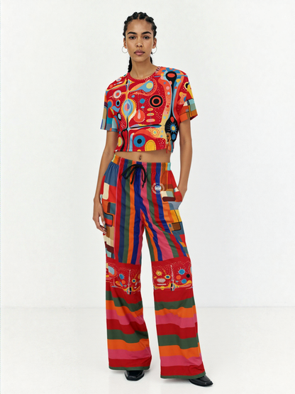 Mardi Gras in Brazil Abstract Geo Eco-Poly Wide Leg Pants