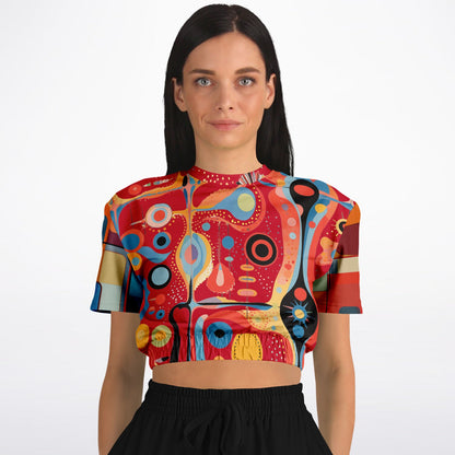 Mardi Gras in Brazil Abstract Geo Eco-Poly Short Sleeve Cropped Pullover