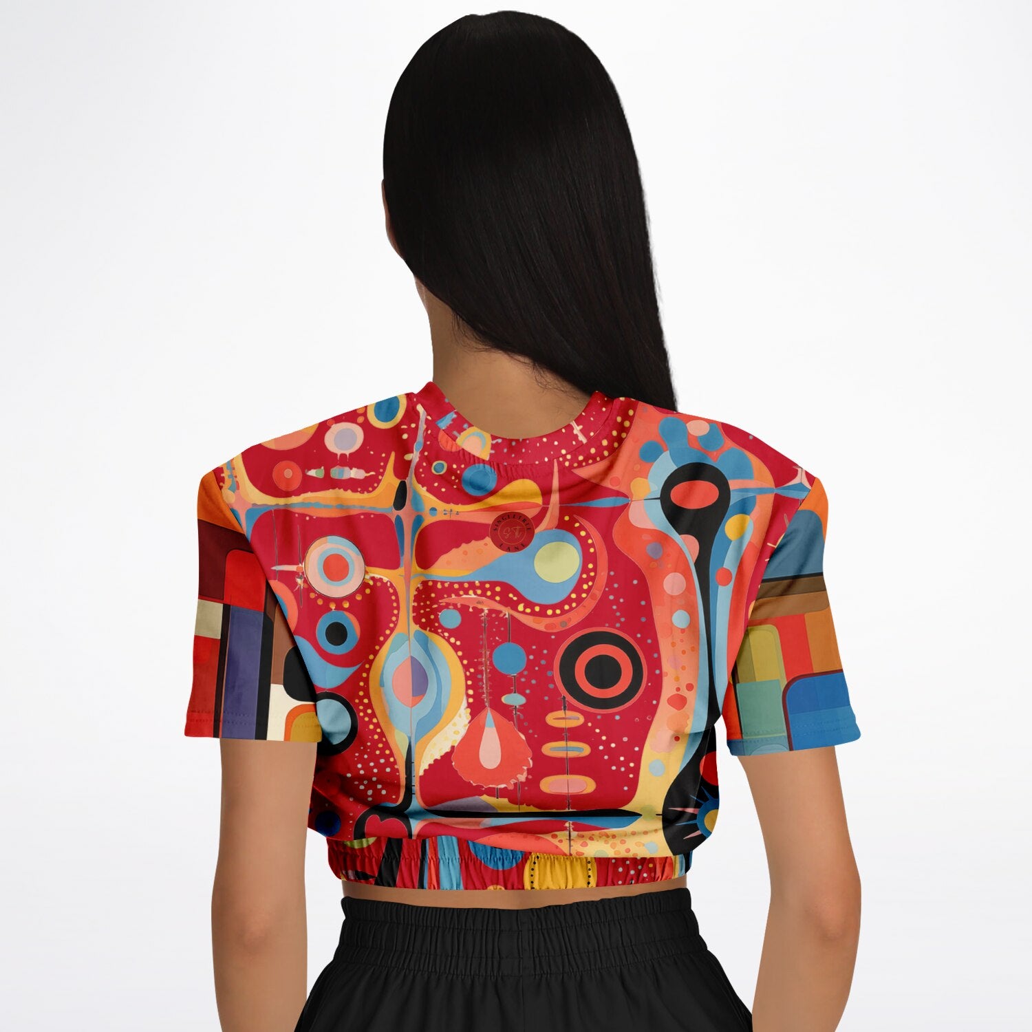 Mardi Gras in Brazil Abstract Geo Eco-Poly Short Sleeve Cropped Pullover