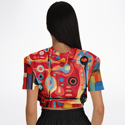 Mardi Gras in Brazil Abstract Geo Eco-Poly Short Sleeve Cropped Pullover