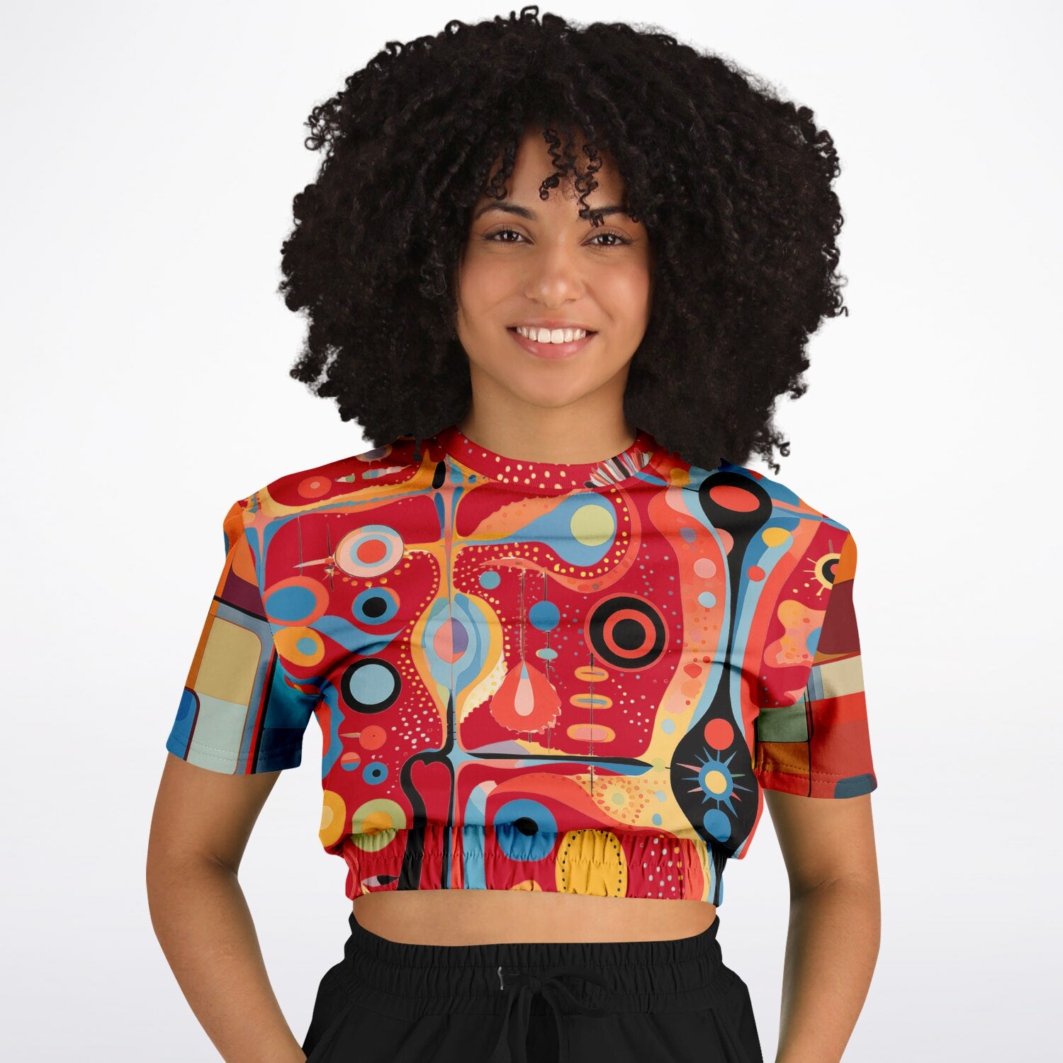Mardi Gras in Brazil Abstract Geo Eco-Poly Short Sleeve Cropped Pullover