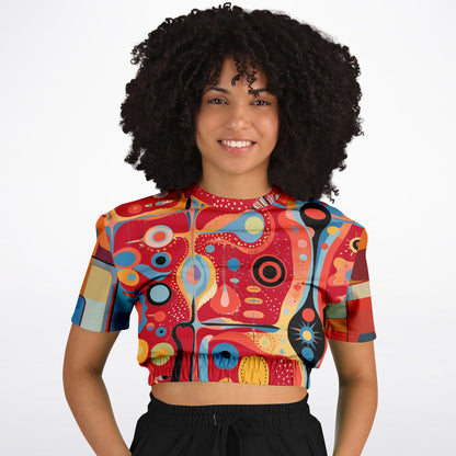 Mardi Gras in Brazil Abstract Geo Eco-Poly Short Sleeve Cropped Pullover