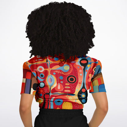 Mardi Gras in Brazil Abstract Geo Eco-Poly Short Sleeve Cropped Pullover
