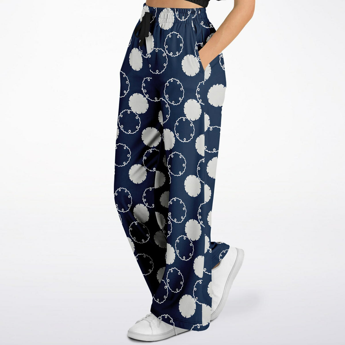Maru Circle in Blue and Grey Geometric Eco-Poly Wide Leg Pants