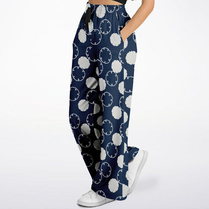 Maru Circle in Blue and Grey Geometric Eco-Poly Wide Leg Pants