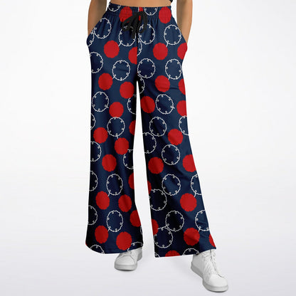 Maru Circle in Blue and Red Geometric Eco-Poly Wide Leg Pants