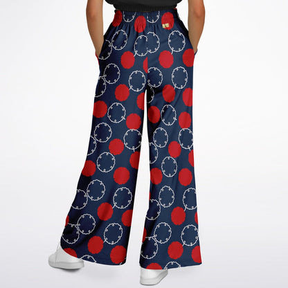 Maru Circle in Blue and Red Geometric Eco-Poly Wide Leg Pants