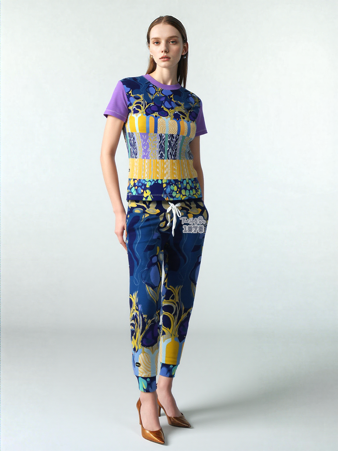 Mass Hypnosis Blue Abstract Floral Eco-Poly Unisex Joggers