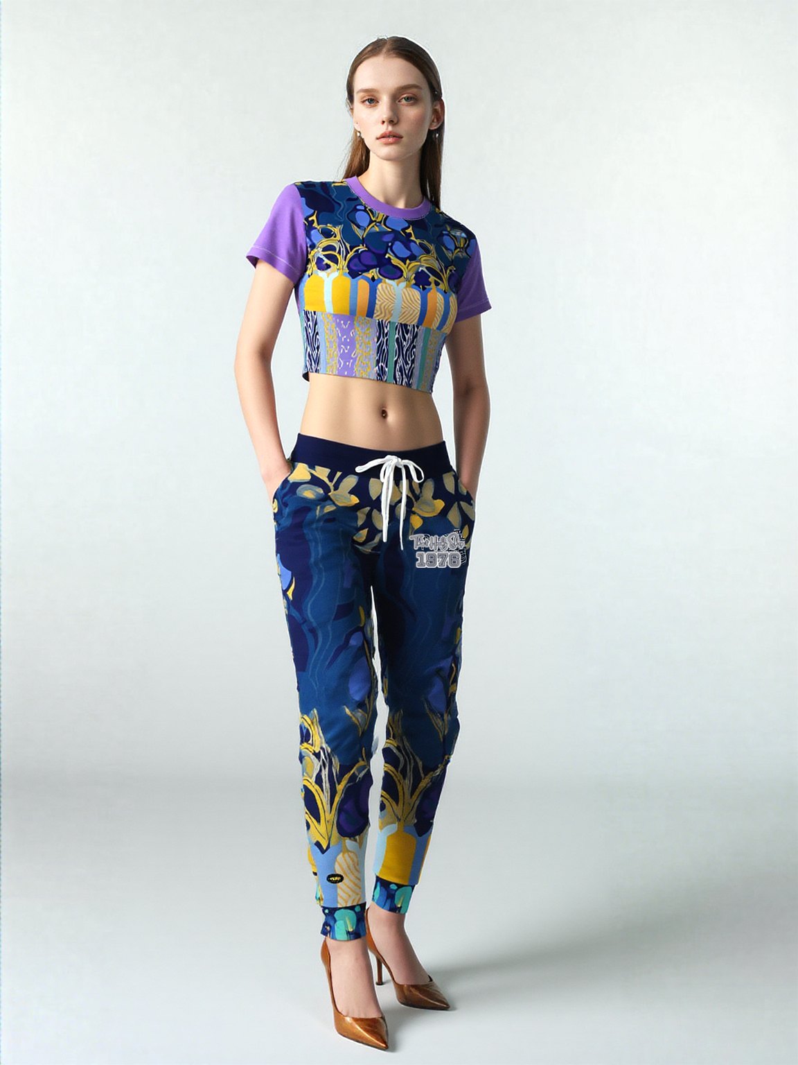 Mass Hypnosis Blue Abstract Floral Eco-Poly Unisex Joggers