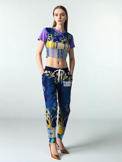 Mass Hypnosis Blue Abstract Floral Eco-Poly Unisex Joggers