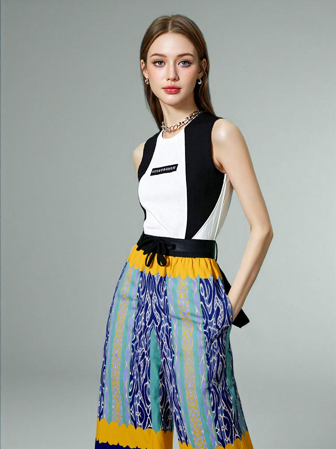 Mass Hypnosis Abstract Floral Stripe Eco-Poly Wide Leg Pants