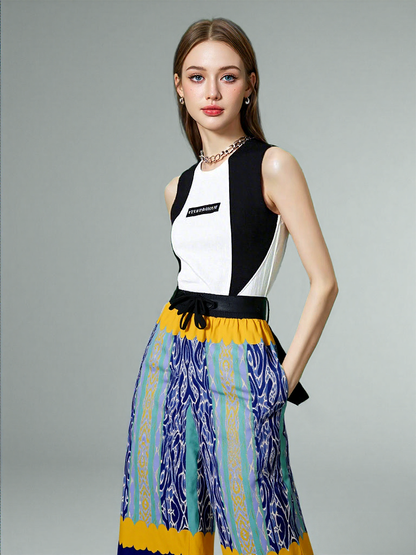 Mass Hypnosis Abstract Floral Stripe Eco-Poly Wide Leg Pants