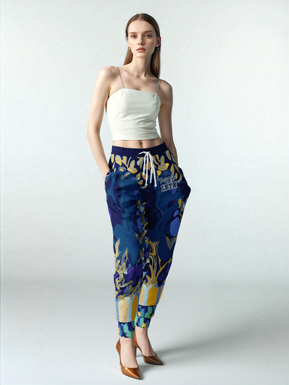 Mass Hypnosis Blue Abstract Floral Eco-Poly Unisex Joggers