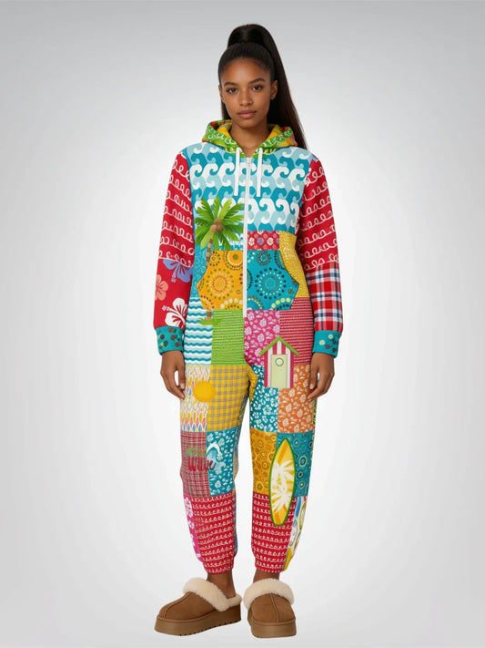 Maui Waui Hawaiian Surfside Patchwork Unisex Fleece Romper