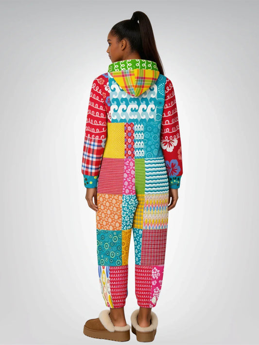 Maui Waui Hawaiian Surfside Patchwork Unisex Fleece Romper
