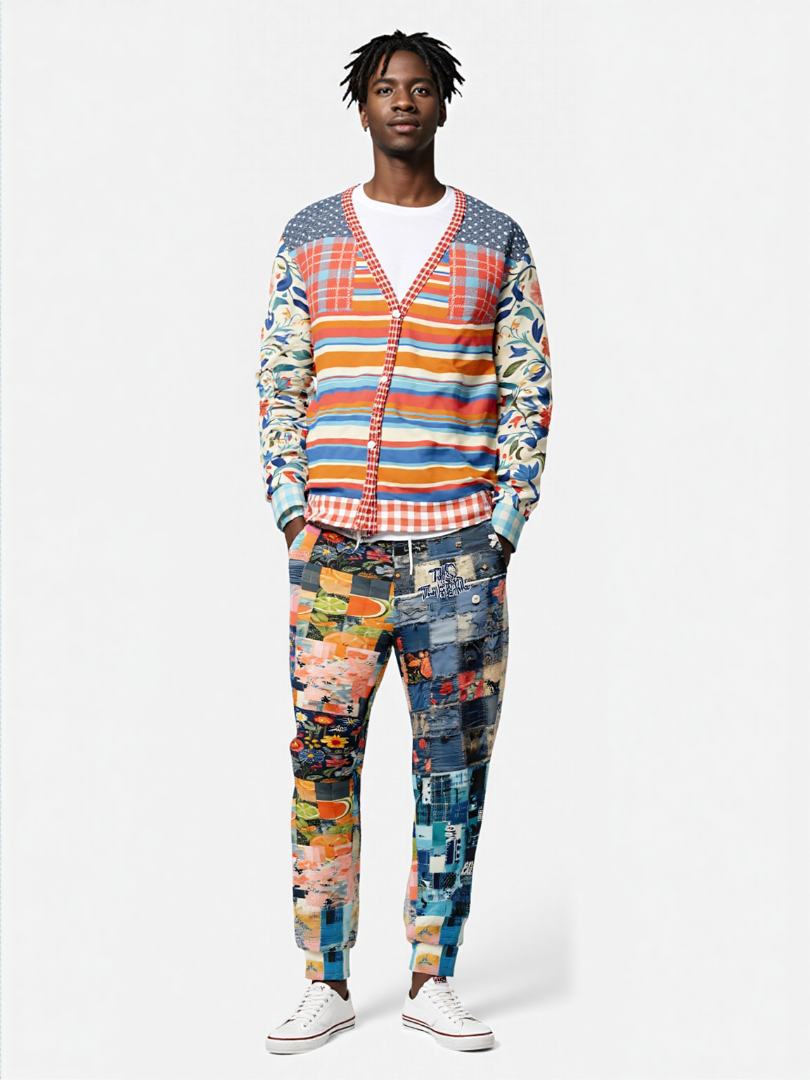 Devine Feminine Denim Patchwork Print Eco-Poly Unisex Joggers