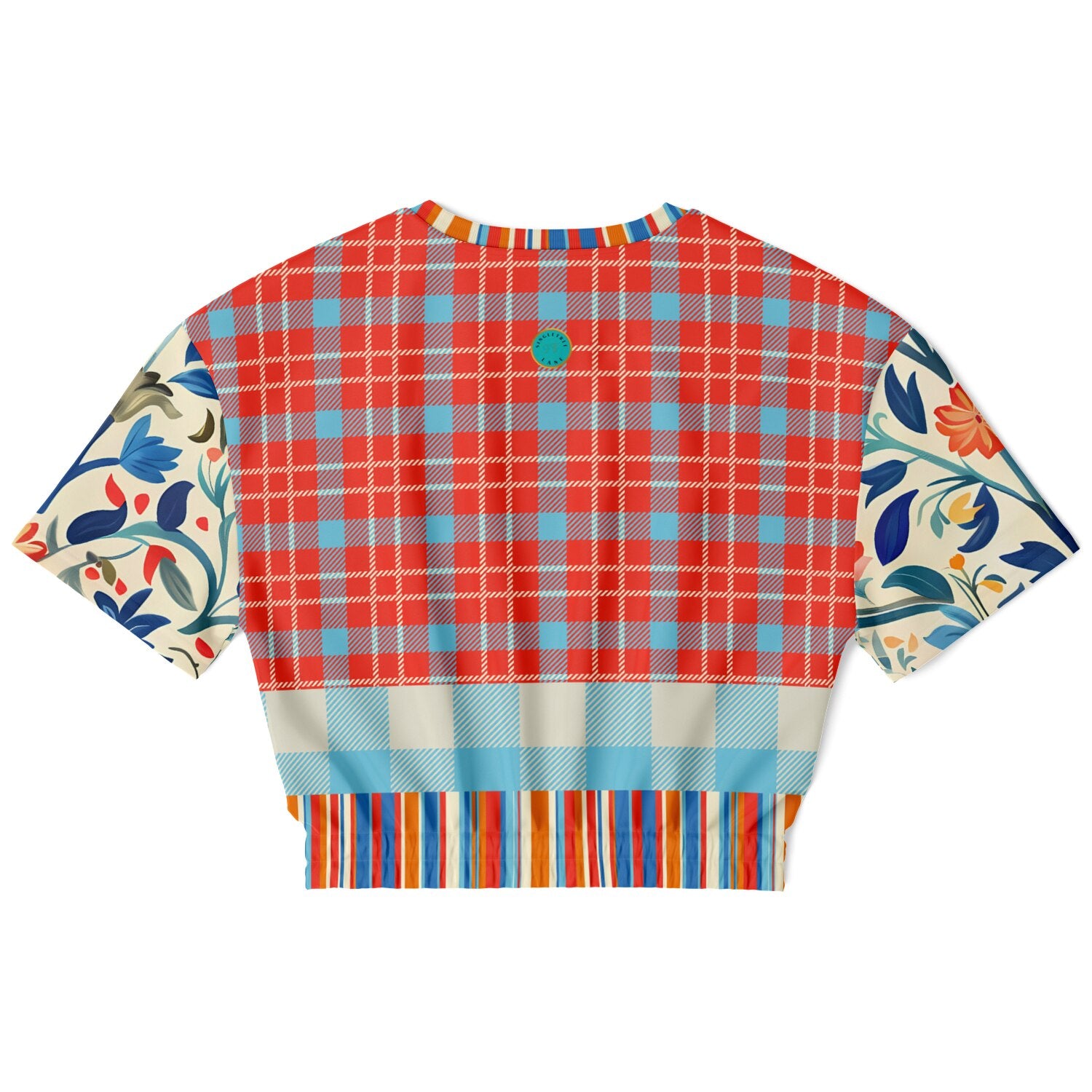 Meet Me in Andalusia Floral Plaid Eco-Poly Short Sleeve Cropped Pullover