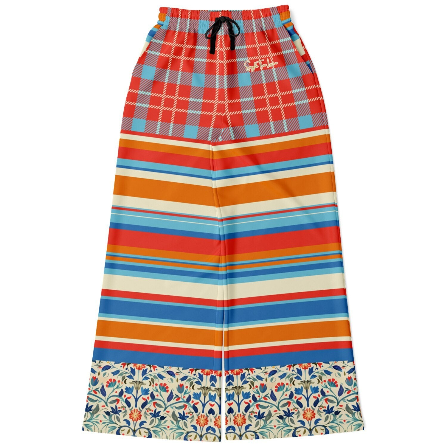 Meet Me in Andalusia Floral Plaid Eco-Poly Wide Leg Pants