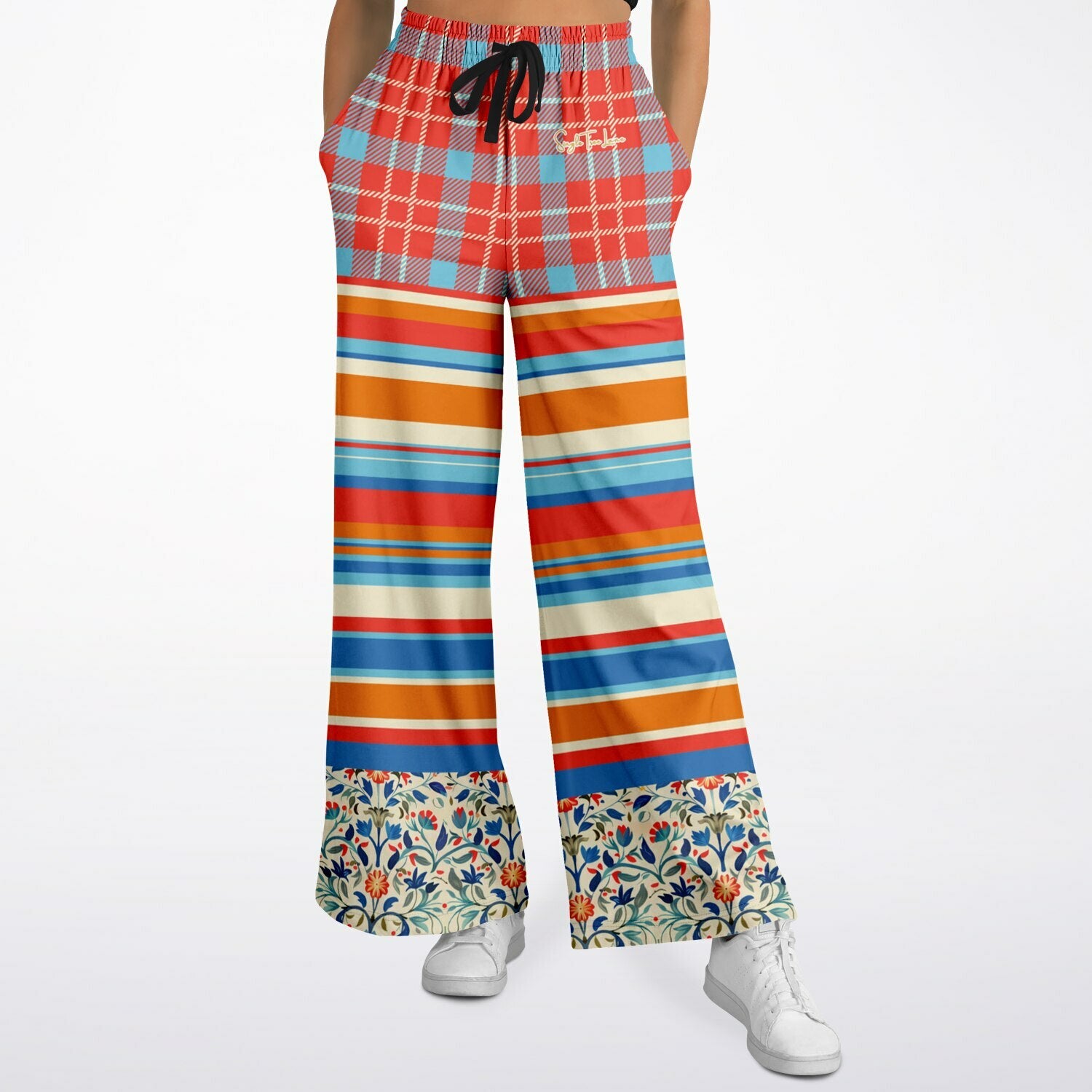 Meet Me in Andalusia Floral Plaid Eco-Poly Wide Leg Pants