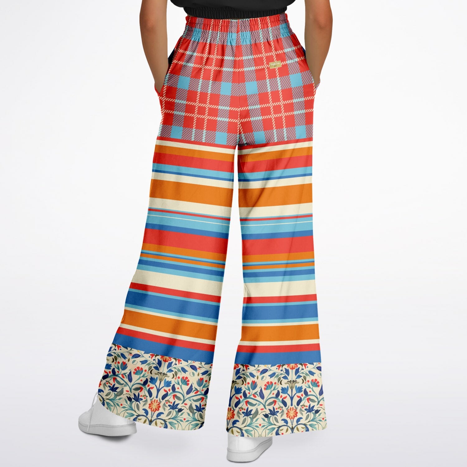 Meet Me in Andalusia Floral Plaid Eco-Poly Wide Leg Pants