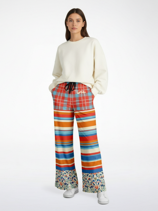 Meet Me in Andalusia Floral Plaid Eco-Poly Wide Leg Pants