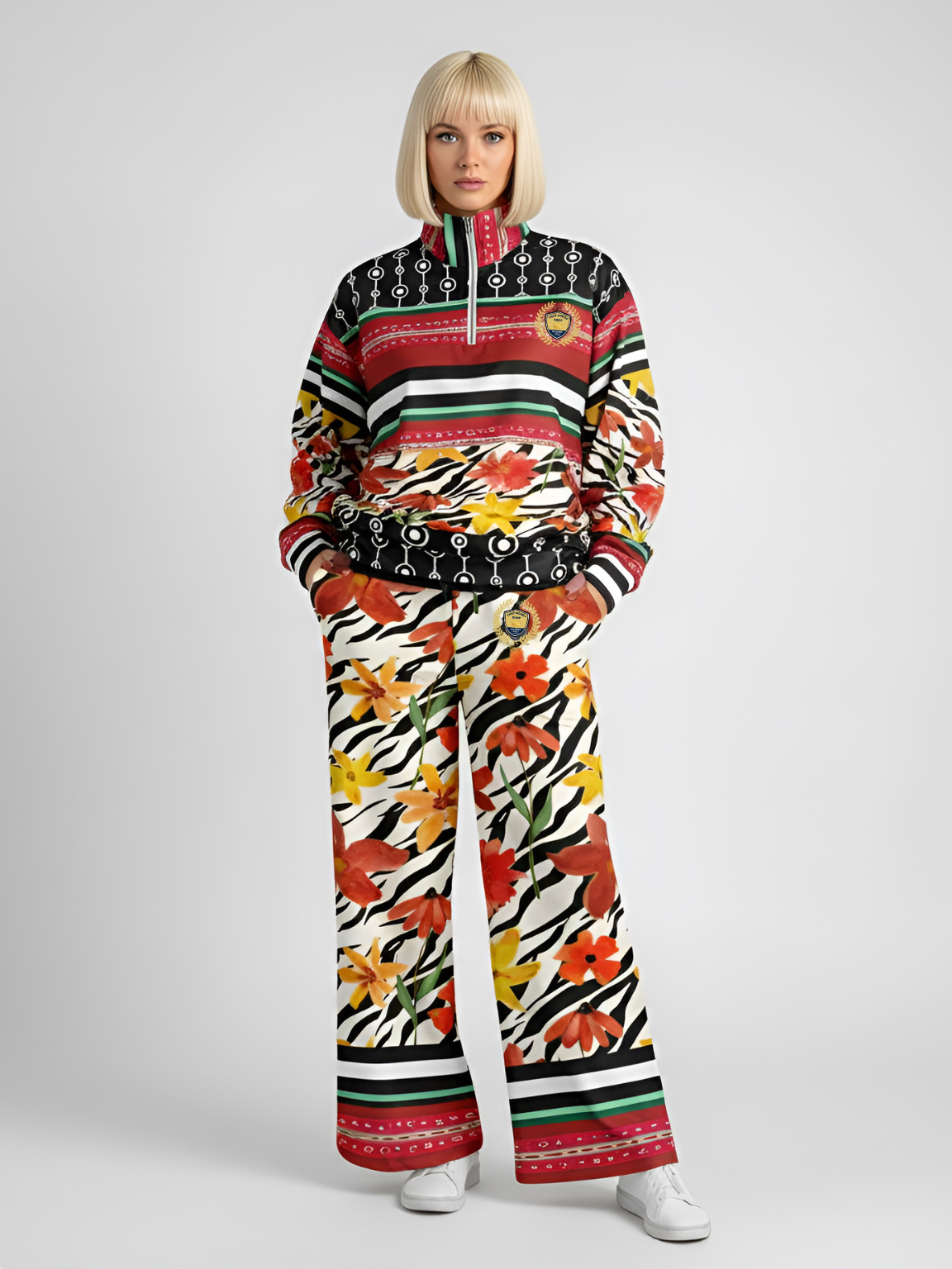 Meet Me in Tangiers in Striped Floral Heavyweight Oversized Quarter Zip Sweatshirt