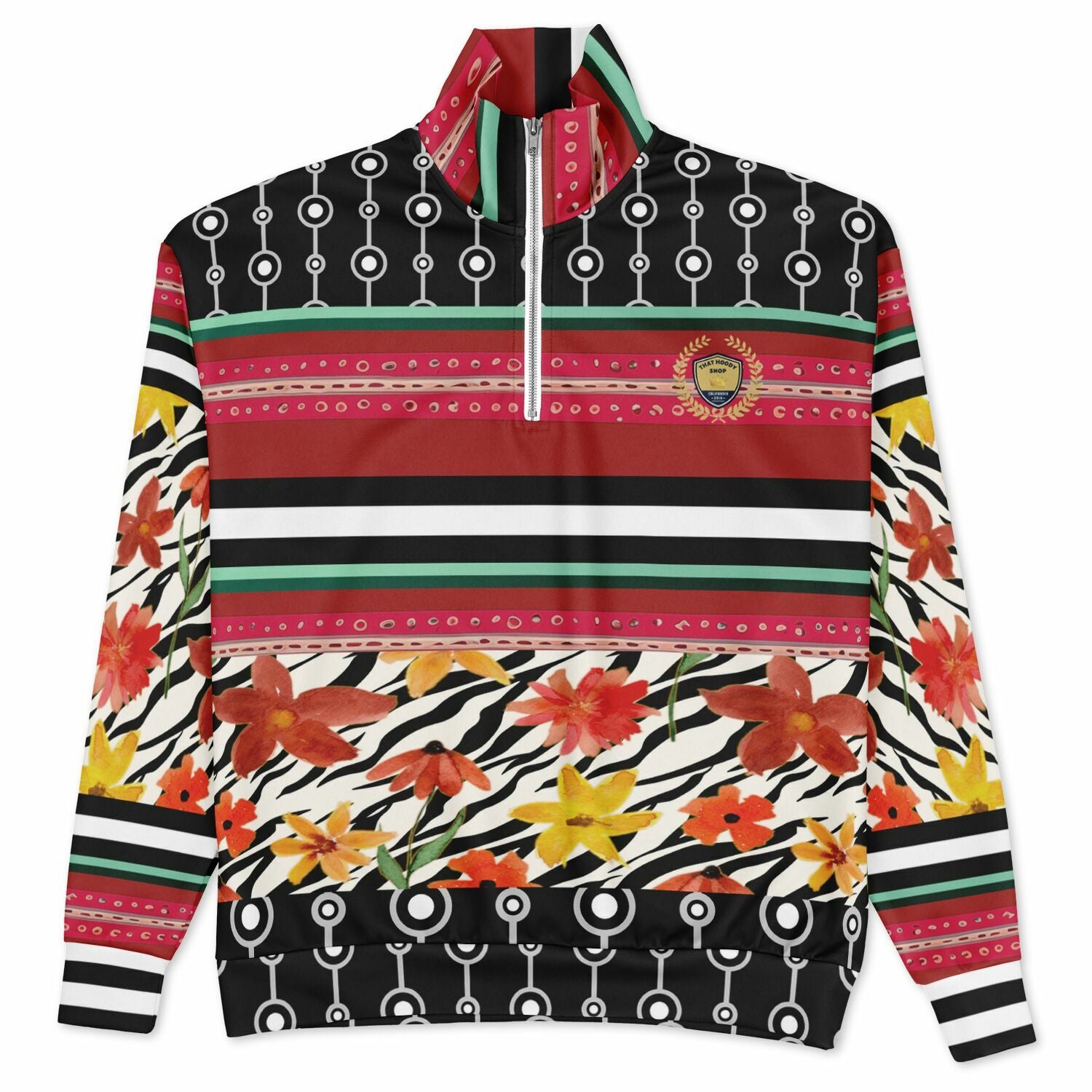 Meet Me in Tangiers in Striped Floral Heavyweight Oversized Quarter Zip Sweatshirt