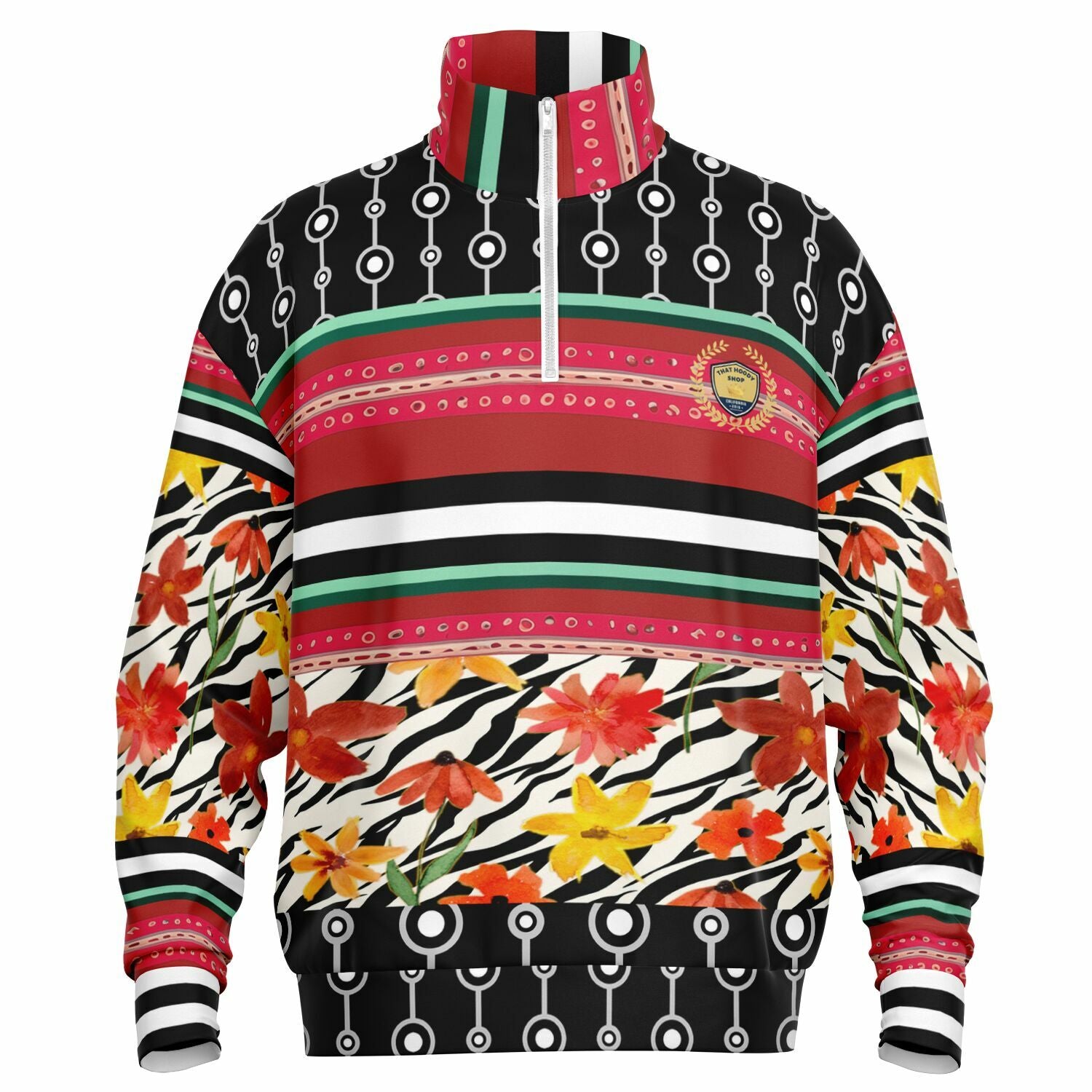Meet Me in Tangiers in Striped Floral Heavyweight Oversized Quarter Zip Sweatshirt