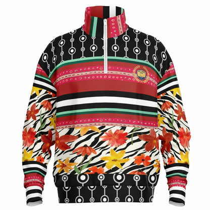 Meet Me in Tangiers in Striped Floral Heavyweight Oversized Quarter Zip Sweatshirt