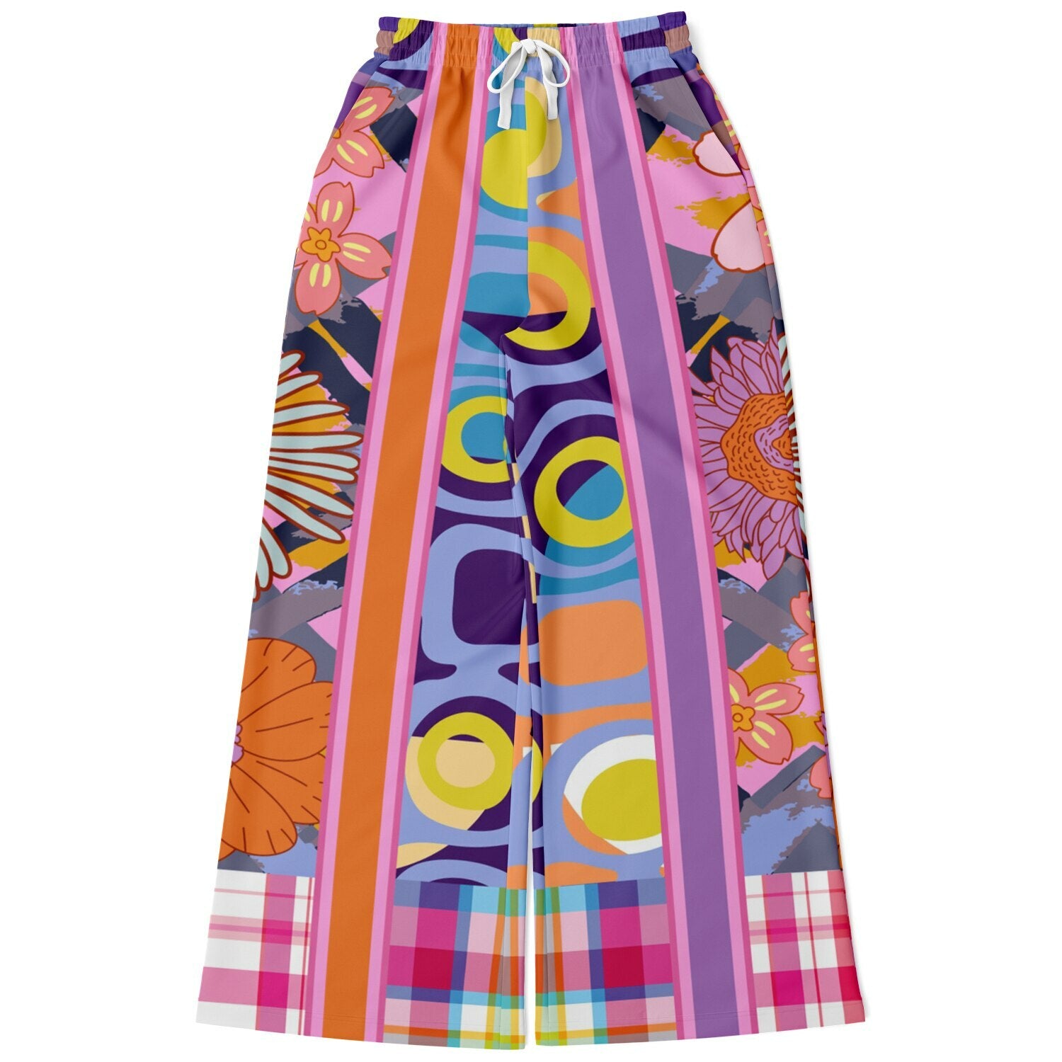 Mercury Retrograde Floral Plaid Eco-Poly Wide Leg Pants